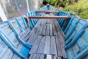 wooden boat in the garden