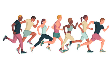Fototapeta na wymiar Marathon race group - flat modern vector concept. Running men and women vector illustration. 