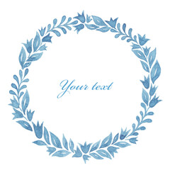 Watercolor frame for lettering ang invitation. Flowers and leaves.