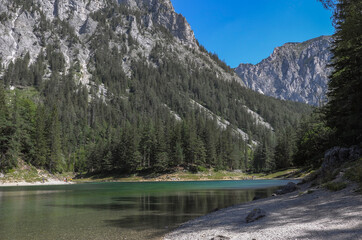 Beautiful turquoise lake in Austrian mountains