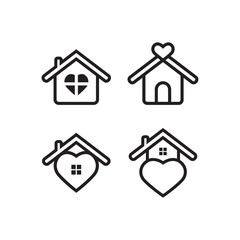 Icon collection home with heart shape logo design inspiration