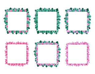 Watercolor frame for lettering ang invitation. Flowers and leaves.