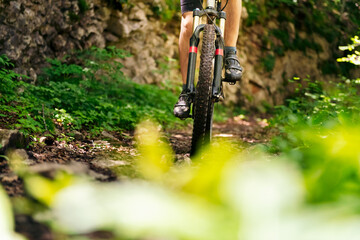 Fototapeta na wymiar front view of a mountain bike riding fast