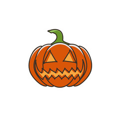 Drawn sinister orange pumpkin for halloween drawing for greeting cards and party invitations