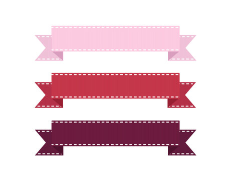 Ribbon Tape Pink And Red.  Multi Colour Ribbon Tape Vector.  Grosgrain Ribbon  Vector Set. 