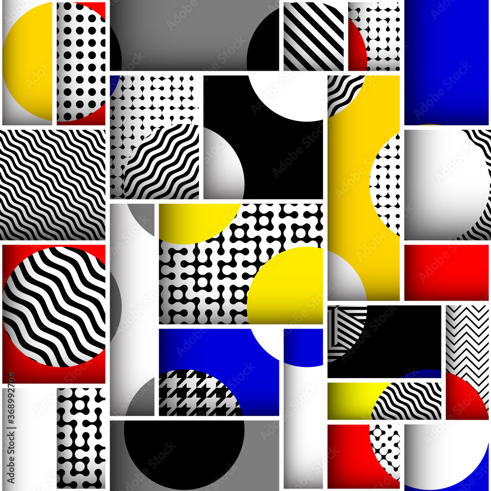 Aufkleber Paper cut shapes design pattern. Seamless vector geometric pattern. Patchwork block layered style.