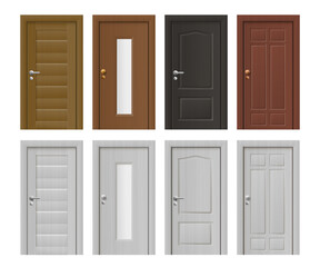 Set of entrance and rooms doors icons, realistic vector illustration isolated.
