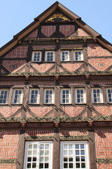 Fototapeta na wymiar Historischer Fachwerkgiebel in der Mindener Altstadt