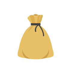 Bag vector icon, moneybag flat simple cartoon illustration with black drawstring and dollar sign isolated on white background