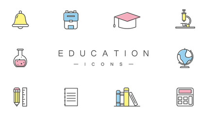 School icons set. Education concept. Trendy linear icons. Vector illustration
