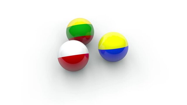 3D animation of the interaction of three spheres with the texture of the flags of Poland, Ukraine and Lithuania. The idea of creating a political Union, the Lublin triangle.