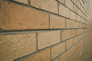 Perspective view of brick wall with shallow focus