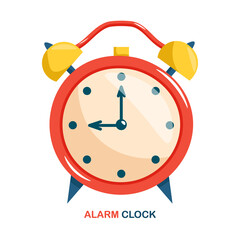 Alarm clock isolated on white background. Wake Up time. Vector cartoon illustration.