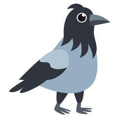 Vector cartoon crow, illustration of funny friendly crow isolated on white background