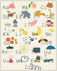 ABC animals and various objects vector illustration