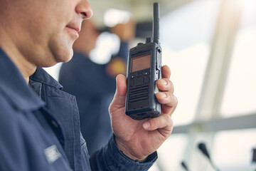 Fototapeta premium Portrait of handsome man with radio near the face