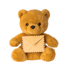 toy bear holding envelope mail concept isolated without shadow