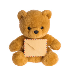 toy bear holding envelope mail concept isolated without shadow