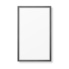 Vector 3d Realistic Vertical Black Wooden Simple Modern Frame Icon Closeup Isolated on White. It can be used for presentations. Design Template for Mockup, Front View