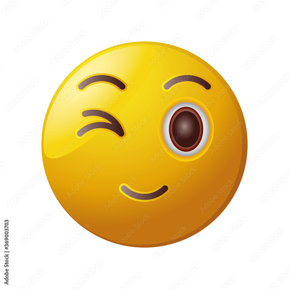 Sticker winking emoticon on white background