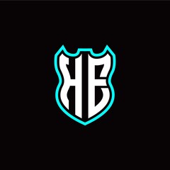 H E initial logo design with shield shape