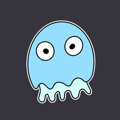 Funny sticker of jellyfish. Medusa with a funny look. Good for postcards, stickers and children's books. Isolated. Vector.
