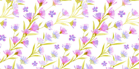 Fototapeta na wymiar Watercolor hand painted floral seamless pattern with background