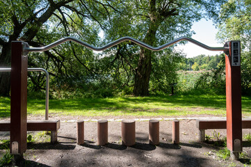 An outside neighborhood sport and exercise site at Linnunlaulu. The sites are operated by the city of Helsinki and all pieces of equipment are totally free to use for everybody.