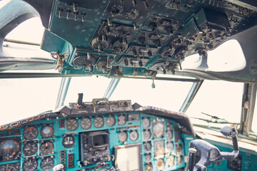 Airplane of pilot cockpit with center control panels
