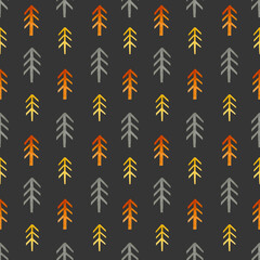 Christmas watercolor seamless pattern of fir trees on a gray background. Scandinavian style.