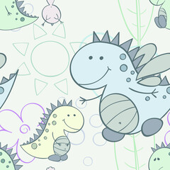 Baby dino seamless repeat wallpaper, vector illustration