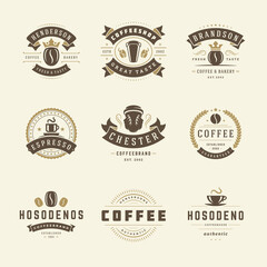 Coffee shop logos design templates set vector illustration for cafe badge design and menu decoration