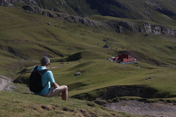Man resting in the mountains
