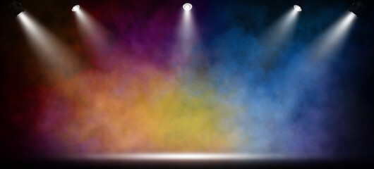 Stage light with colored spotlights - obrazy, fototapety, plakaty