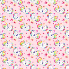 Watercolor  Seamless Pattern with unicorns