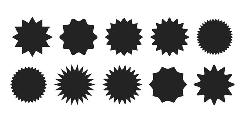 Starburst sticker set - collection of special offer sale round shaped sunburst labels and badges.