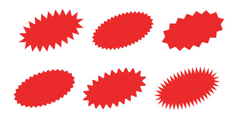 Starburst sticker set - collection of special offer sale oval shaped sunburst labels and badges.