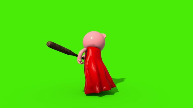 Psycho Piggy Attacks Green Screen Front Loop 3D Rendering Animation 4K