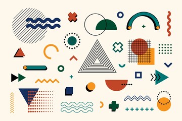 Memphis design elements mega set. Abstract geometric line graphic shapes hipster style, vector illustration