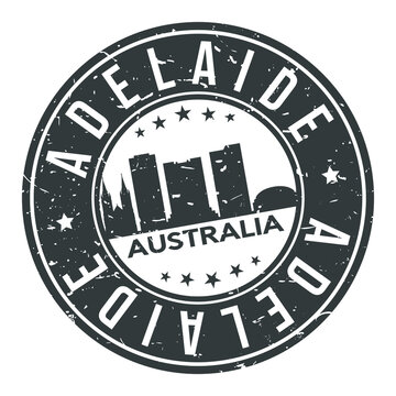 Adelaide Australia Round Stamp Icon Skyline City Design Badge Rubber.