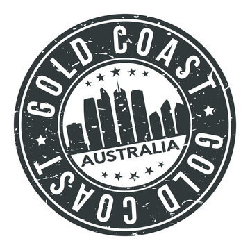 Gold Coast Australia Round Stamp Icon Skyline City Design Badge Rubber.