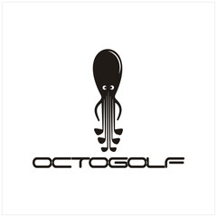 Fototapeta premium Silhouette vintage Octopus Head with Golf Stick for brand golf tool logo design inspiration