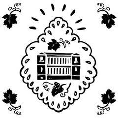 Vector lifestyle wine estate illustration set. Hand drawn linocut style signet. Food, packaging, surface design . Modern brush design on white background isolated vector elements. Perfect for wine