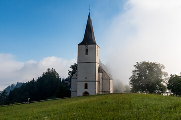 Fototapeta na wymiar pilgrimage church at Frauenberg, Styria, Austria in the morning