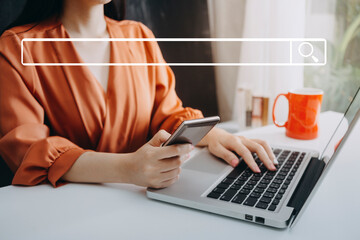 Searching Browsing Internet Data Information with blank search bar.businessman working with smart...