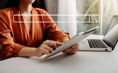 Searching Browsing Internet Data Information with blank search bar.businessman working with smart...