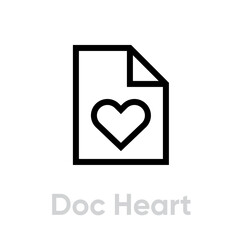 Doc heart badge in flat style. Editable vector outline. Single pictogram. Document with heart icon.