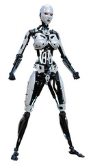 3D Rendering Female Robot on White