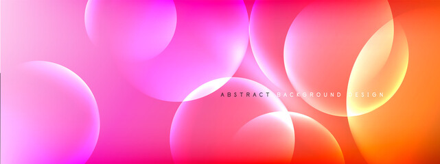 Vector abstract background liquid bubble circles on fluid gradient with shadows and light effects. Shiny design templates for text