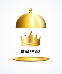 Realistic Detailed 3d Golden Crown and Royal Service Concept. Vector